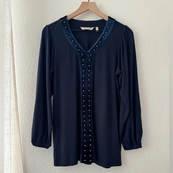 Soft Surroundings mixed media studded long sleeve tunic top V-neck size XS - Picture 1 of 13